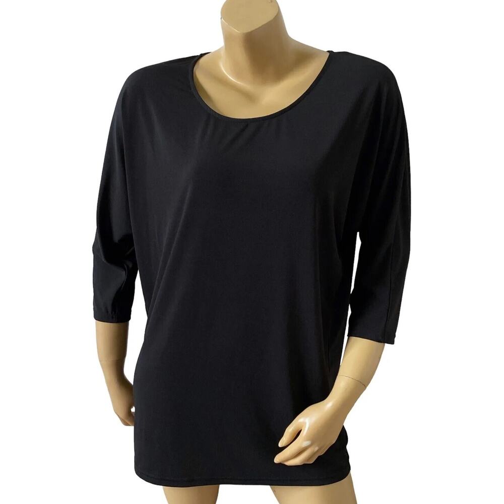41 HAWTHORN Womens Size Medium Black Polyester Blend Back Zip 3/4 Sleeve Shirt